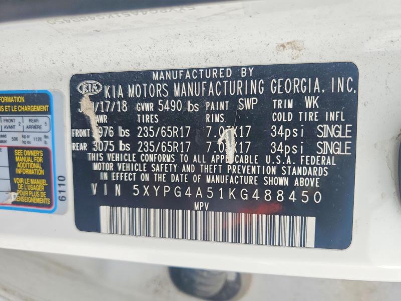 Продажа на аукционе авто 2019 Kia Sorento, vin: 5XYPG4A51KG488450, номер лота: 51964296