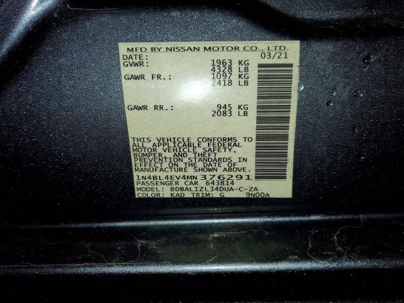 2021 Nissan Altima მანქანა იყიდება აუქციონზე, vin: 1N4BL4EV4MN376291, აუქციონის ნომერი: 51838496