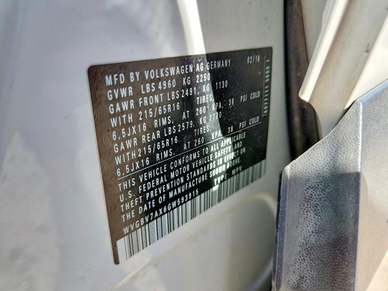 Продажа на аукционе авто 2016 Volkswagen Tiguan, vin: WVGBV7AX6GW593915, номер лота: 51291846
