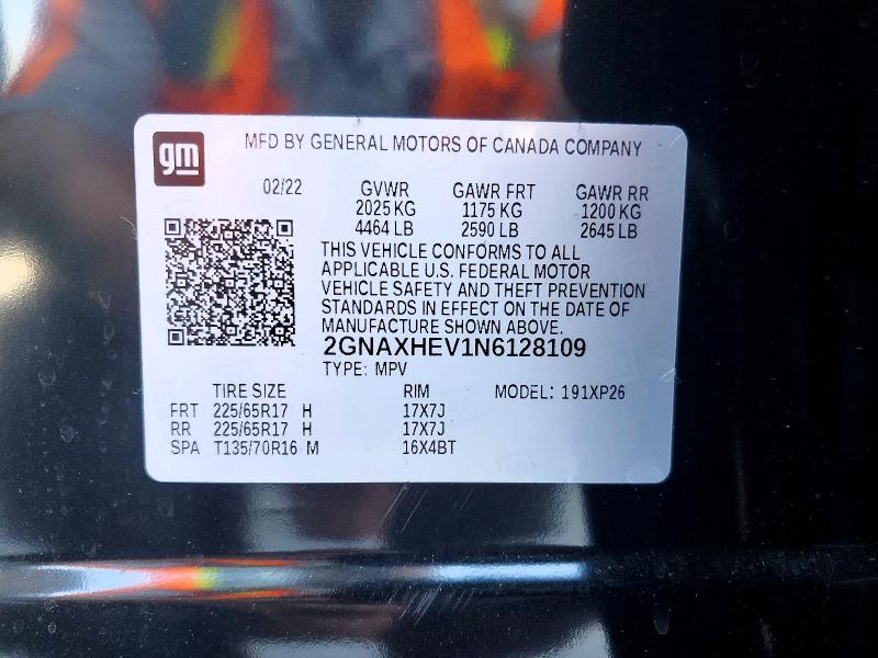 2022 Chevrolet Equinox მანქანა იყიდება აუქციონზე, vin: 2GNAXHEV1N6128109, აუქციონის ნომერი: 50452926