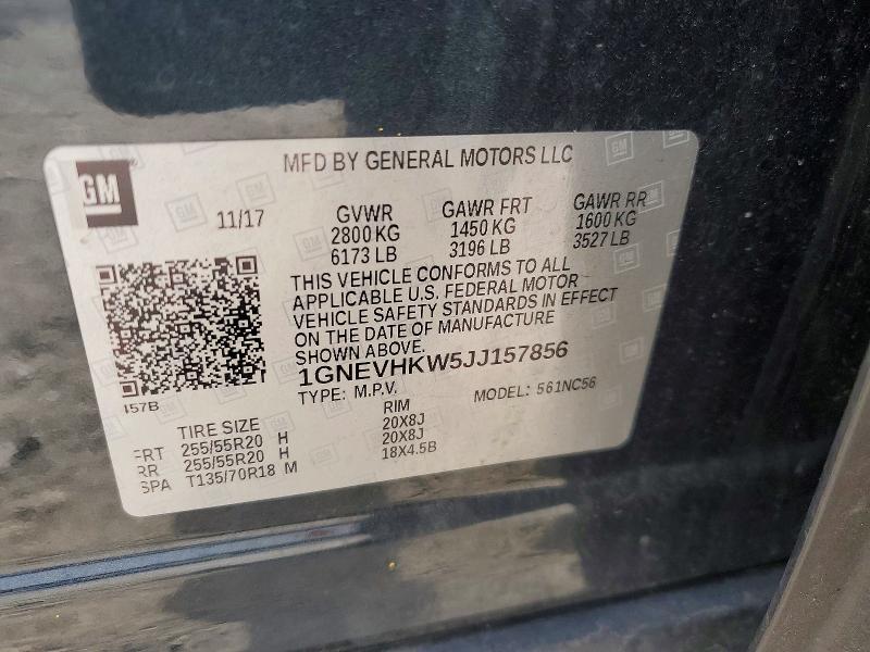 2018 Chevrolet Traverse მანქანა იყიდება აუქციონზე, vin: 1GNEVHKW5JJ157856, აუქციონის ნომერი: 49758256