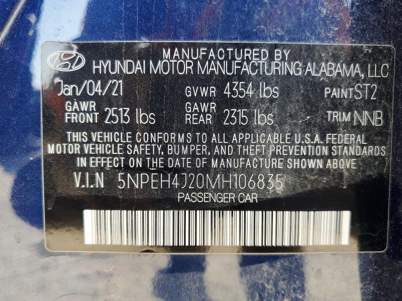 Продажа на аукционе авто 2021 Hyundai Sonata, vin: 5NPEH4J20MH106835, номер лота: 50556326