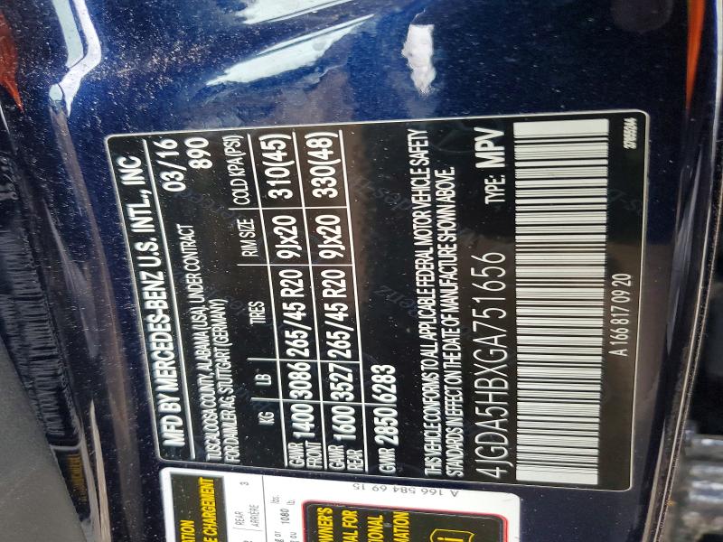 Aukcja sprzedaży 2016 Mercedes-benz Gle, vin: 4JGDA5HBXGA751656, numer aukcji: 50563046