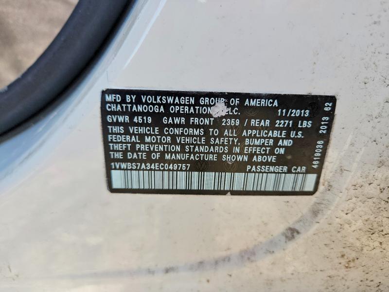 Aukcja sprzedaży 2014 Volkswagen Passat, vin: 1VWBS7A34EC049757, numer aukcji: 48538076