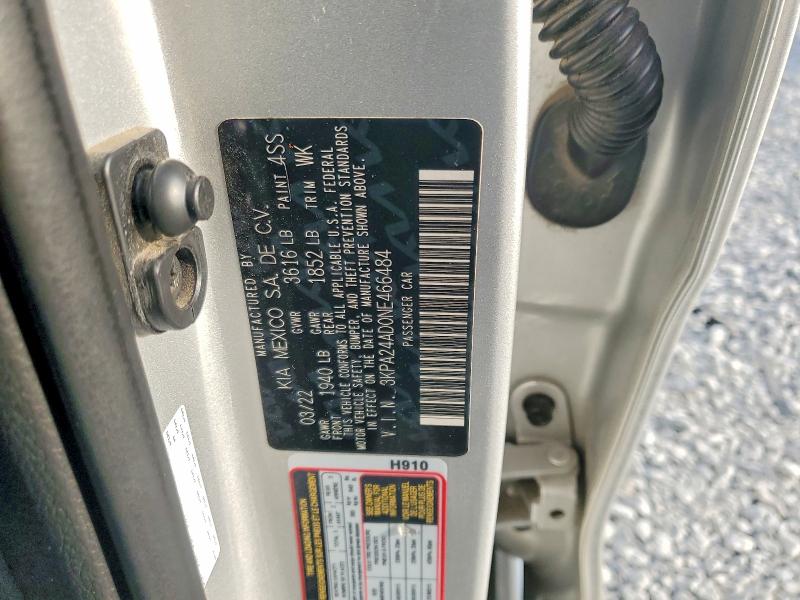 47969296 :رقم المزاد ، 3KPA24AD0NE466484 vin ، 2022 Kia Rio مزاد بيع