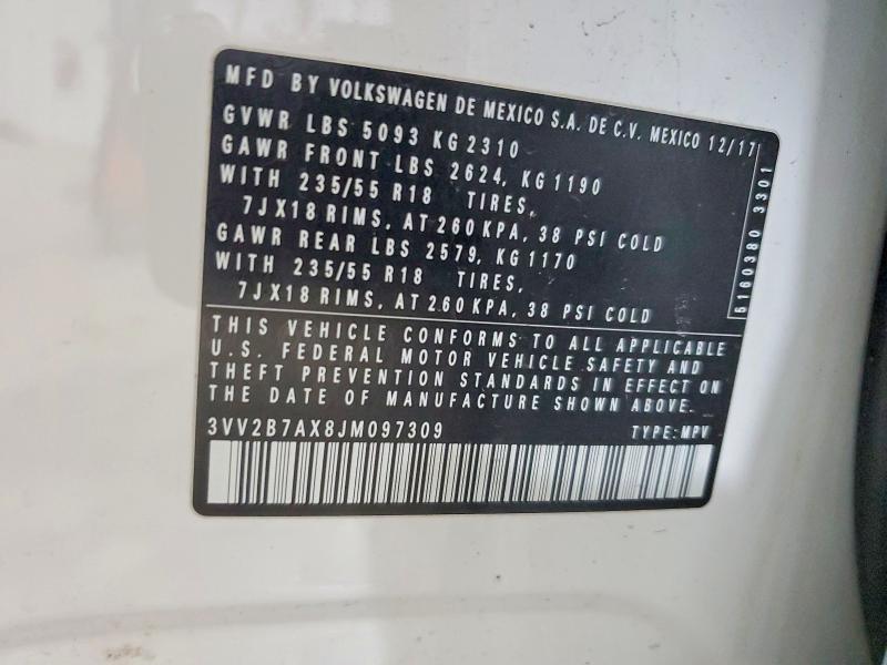 50566256 :رقم المزاد ، 3VV2B7AX8JM097309 vin ، 2018 Volkswagen Tiguan مزاد بيع