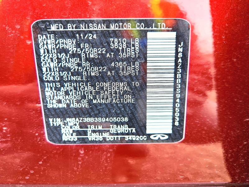 Aukcja sprzedaży 2025 Infiniti Qx80, vin: JN8AZ3BB3S9405038, numer aukcji: 48914886