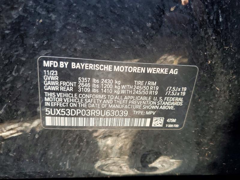 50400116 :رقم المزاد ، 5UX53DP03R9U63039 vin ، 2024 Bmw X3 مزاد بيع