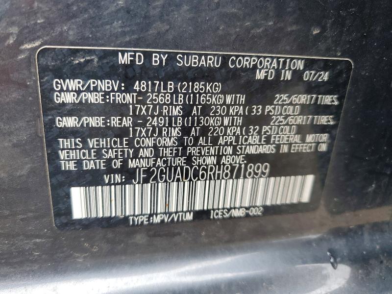 Aukcja sprzedaży 2024 Subaru Crosstrek, vin: JF2GUADC6RH871899, numer aukcji: 48315746