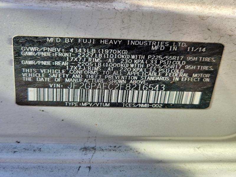 50707646 :رقم المزاد ، JF2GPAFC2F8216543 vin ، 2015 Subaru Xv Crosstrek مزاد بيع