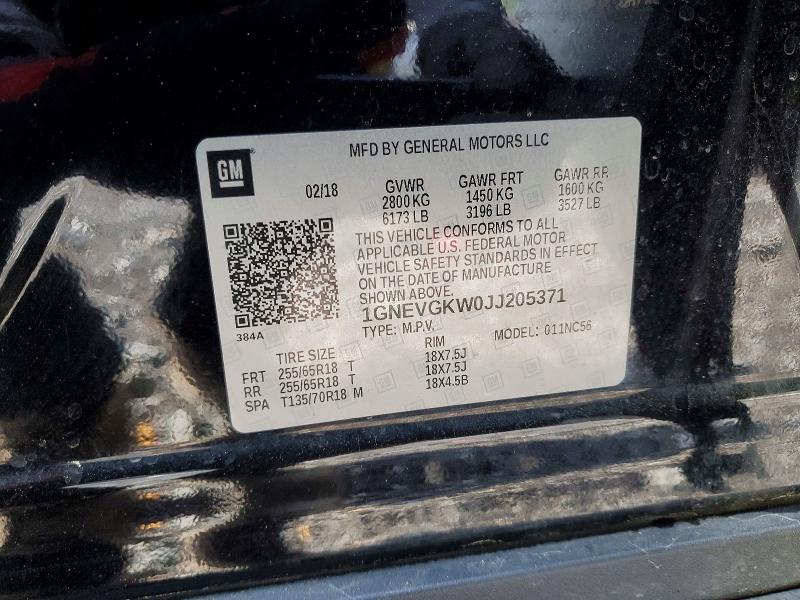 2018 Chevrolet Traverse მანქანა იყიდება აუქციონზე, vin: 1GNEVGKW0JJ205371, აუქციონის ნომერი: 51846556