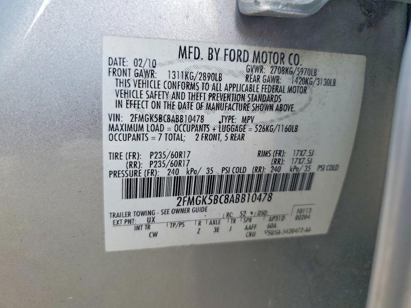 2010 Ford Flex მანქანა იყიდება აუქციონზე, vin: 2FMGK5BC8ABB10478, აუქციონის ნომერი: 49494136
