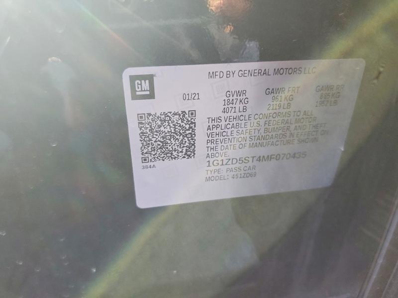 Продаж на аукціоні авто 2021 Chevrolet Malibu, vin: 1G1ZD5ST4MF070435, номер лоту: 49163216