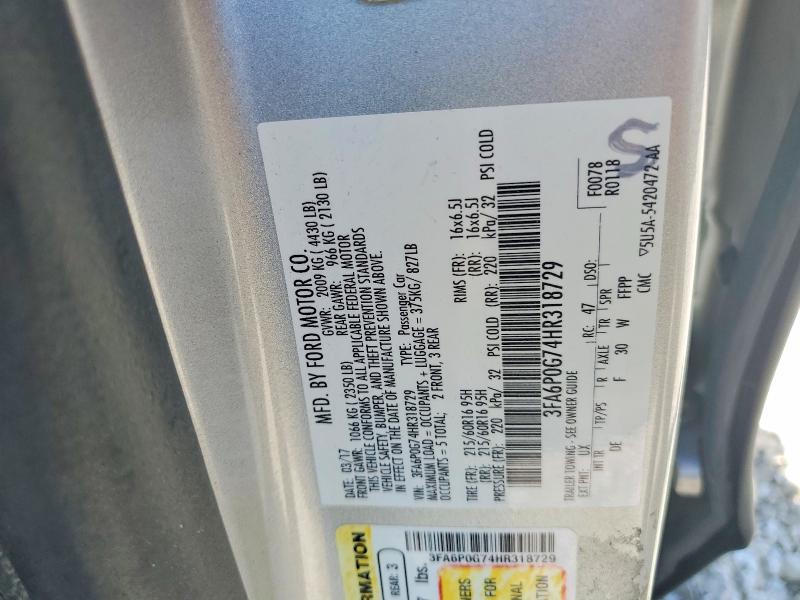 Продажа на аукционе авто 2017 Ford Fusion, vin: 3FA6P0G74HR318729, номер лота: 48395866