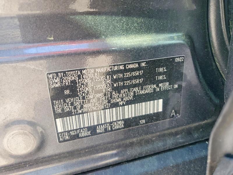 Aukcja sprzedaży 2022 Toyota Rav4, vin: 2T3W1RFV7NC206127, numer aukcji: 50072576