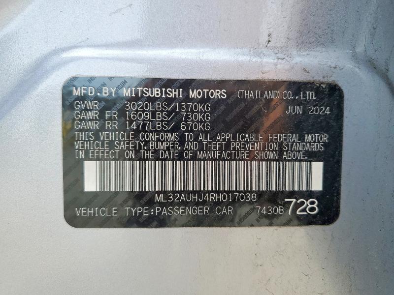 Aukcja sprzedaży 2024 Mitsubishi Mirage, vin: ML32AUHJ4RH017038, numer aukcji: 53278506