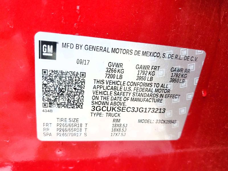 Продаж на аукціоні авто 2018 Chevrolet Silverado, vin: 3GCUKSEC3JG173213, номер лоту: 50272066