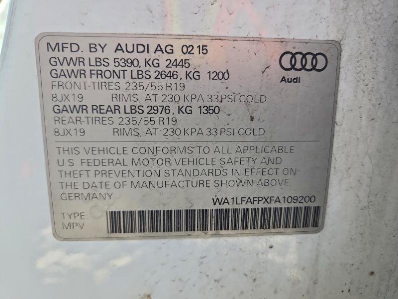 2015 Audi Q5 მანქანა იყიდება აუქციონზე, vin: WA1LFAFPXFA109200, აუქციონის ნომერი: 51148436