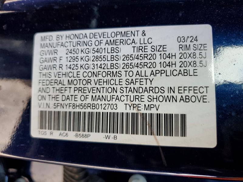 Aukcja sprzedaży 2024 Honda Passport, vin: 5FNYF8H56RB012703, numer aukcji: 51481226
