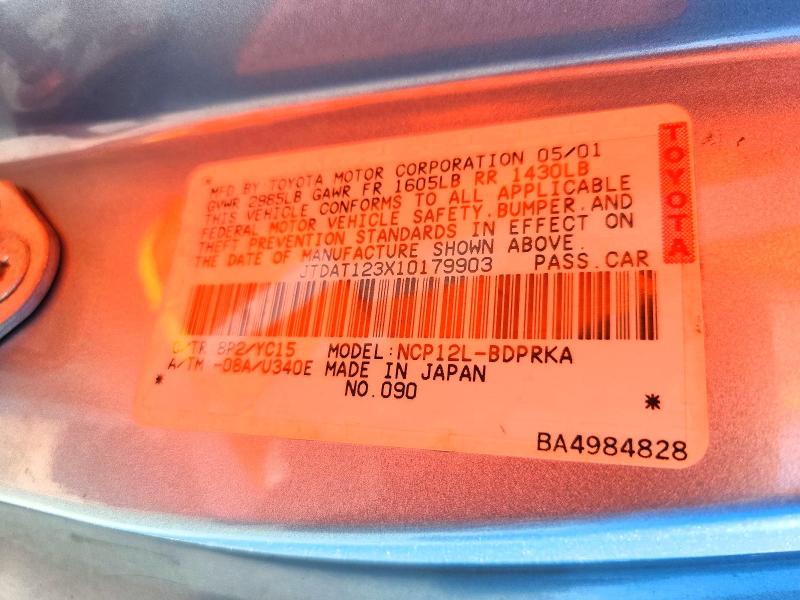 Aukcja sprzedaży 2001 Toyota Echo, vin: JTDAT123X10179903, numer aukcji: 41959946