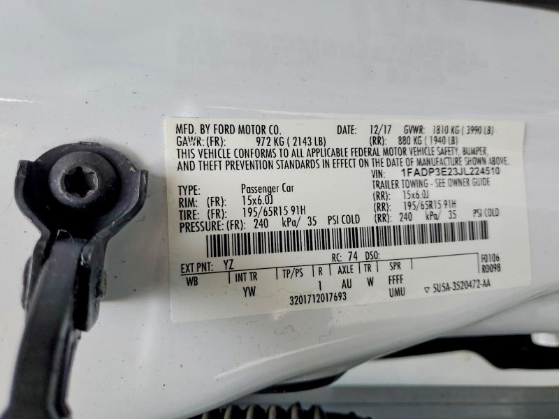 Продажа на аукционе авто 2018 Ford Focus, vin: 1FADP3E23JL224510, номер лота: 49601126