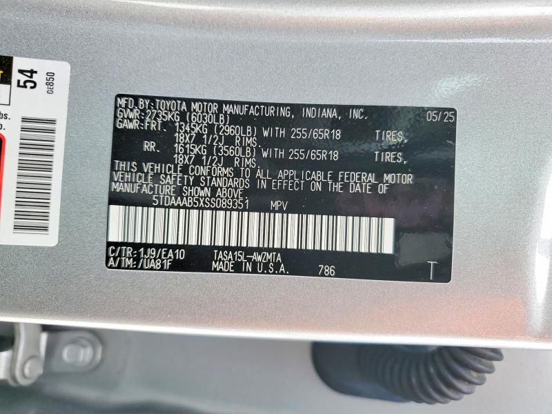 2025 Toyota Grand Highlander მანქანა იყიდება აუქციონზე, vin: 5TDAAAB5XSS089351, აუქციონის ნომერი: 48343446