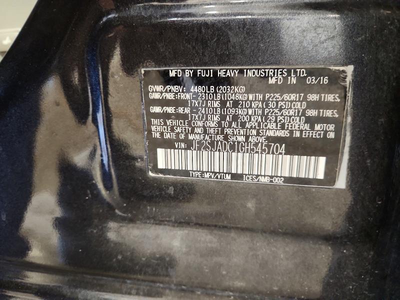 2016 Subaru Forester მანქანა იყიდება აუქციონზე, vin: JF2SJADC1GH545704, აუქციონის ნომერი: 51632576