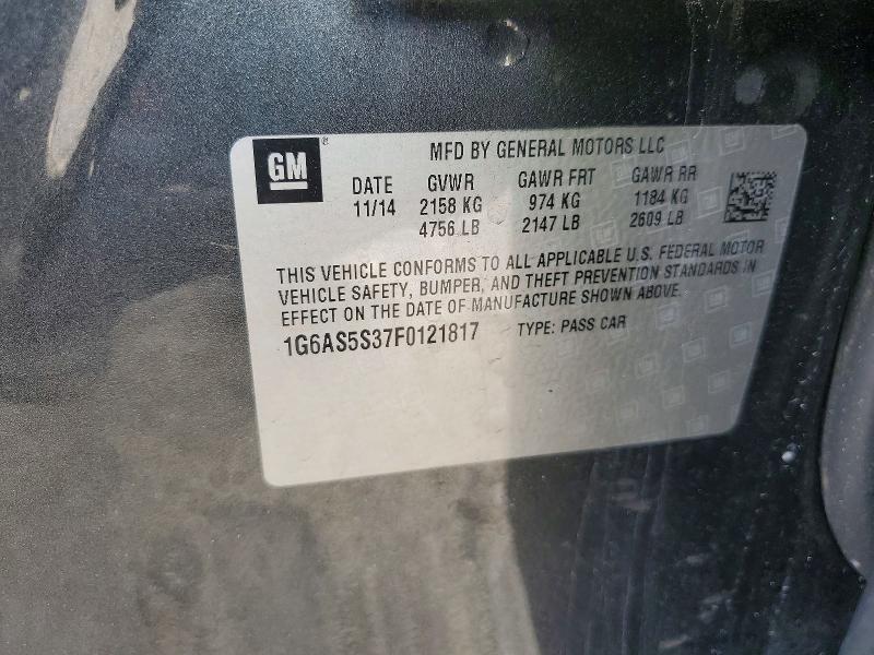 49451096 :رقم المزاد ، 1G6AS5S37F0121817 vin ، 2015 Cadillac Cts مزاد بيع