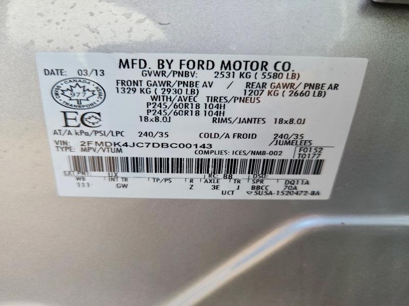 2013 Ford Edge მანქანა იყიდება აუქციონზე, vin: 2FMDK4JC7DBC00143, აუქციონის ნომერი: 50459316