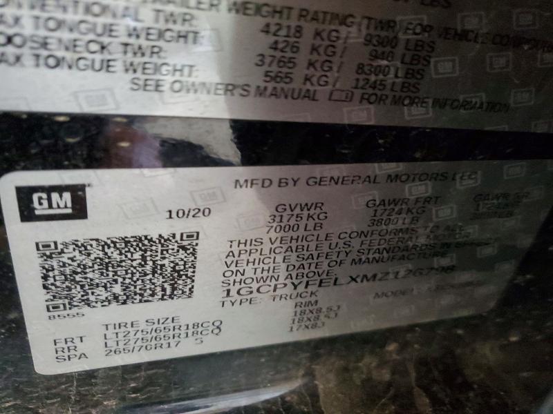 2021 Chevrolet Silverado მანქანა იყიდება აუქციონზე, vin: 1GCPYFELXMZ126798, აუქციონის ნომერი: 48647436