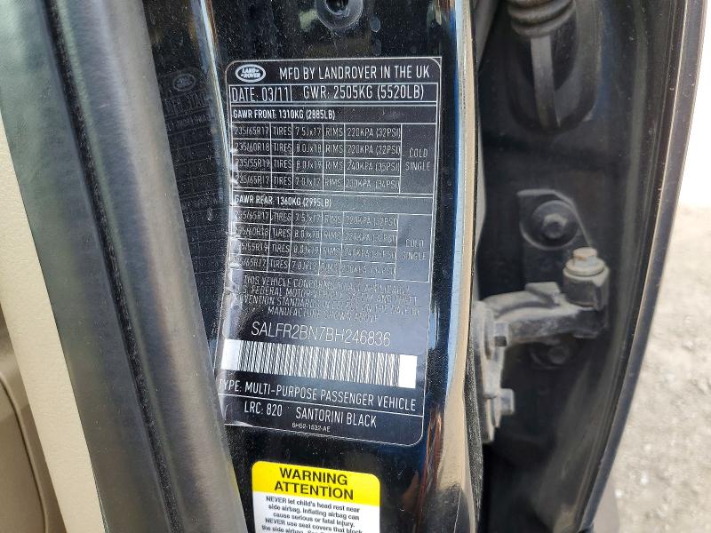 2011 Land Rover Lr2 მანქანა იყიდება აუქციონზე, vin: SALFR2BN7BH246836, აუქციონის ნომერი: 50705836