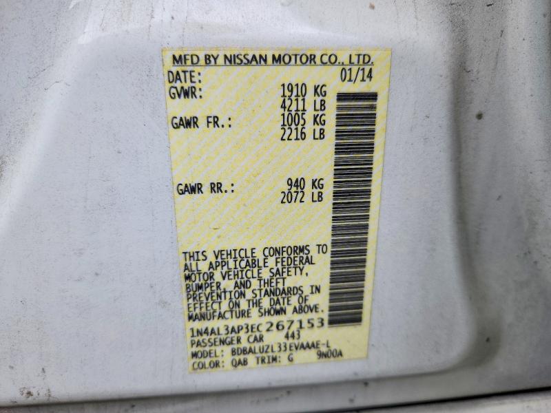 2014 Nissan Altima მანქანა იყიდება აუქციონზე, vin: 1N4AL3AP3EC267153, აუქციონის ნომერი: 48331916
