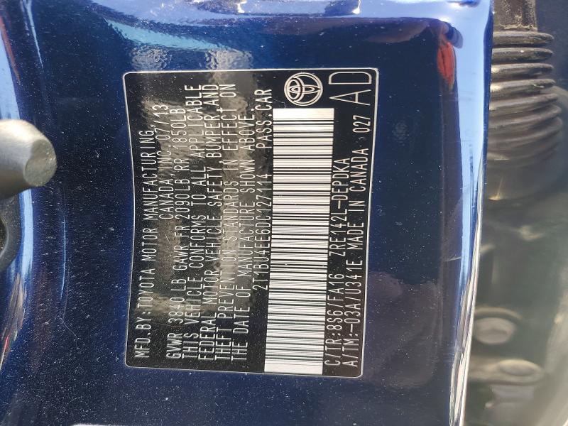 50844716 :رقم المزاد ، 2T1BU4EE6DC127114 vin ، 2013 Toyota Corolla مزاد بيع