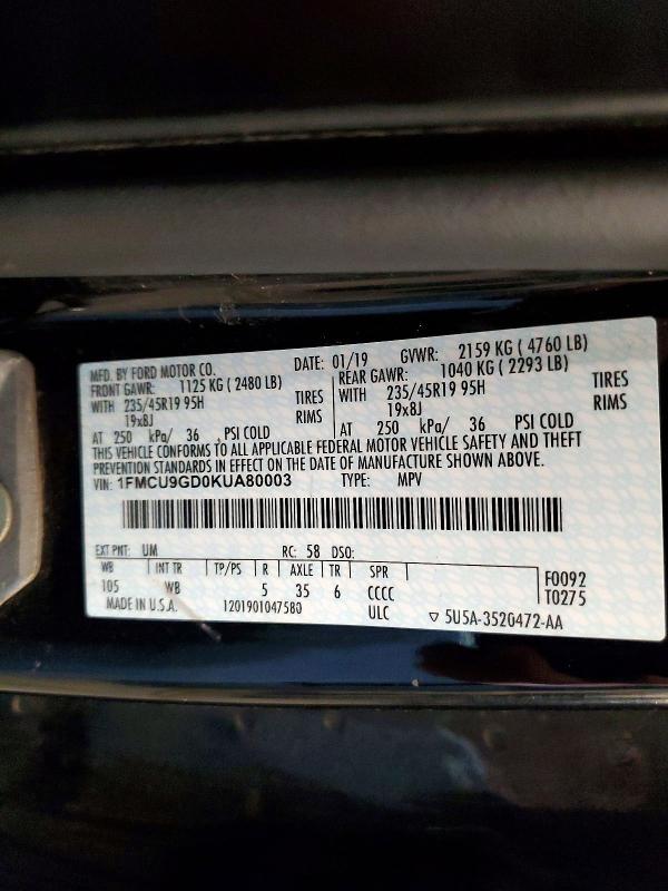 Продажа на аукционе авто 2019 Ford Escape, vin: 1FMCU9GD0KUA80003, номер лота: 50147676