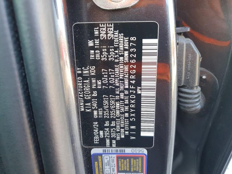 2024 Kia Sorento მანქანა იყიდება აუქციონზე, vin: 5XYRKDJF4RG262378, აუქციონის ნომერი: 47460076