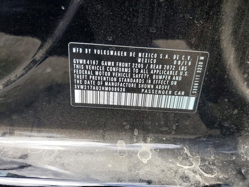 2017 Volkswagen Golf მანქანა იყიდება აუქციონზე, vin: 3VW217AU2HM008526, აუქციონის ნომერი: 51304746