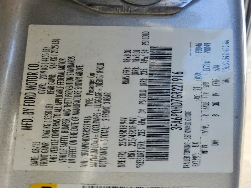 Продаж на аукціоні авто 2016 Ford Fusion, vin: 3FA6P0HD7GR221916, номер лоту: 51022066