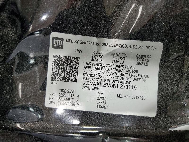Aukcja sprzedaży 2022 Chevrolet Equinox, vin: 3GNAXKEV5NL271119, numer aukcji: 50559566
