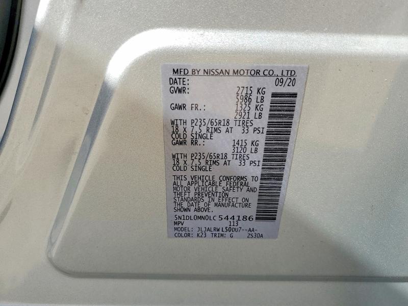 Aukcja sprzedaży 2020 Infiniti Qx60, vin: 5N1DL0MN0LC544186, numer aukcji: 49925306