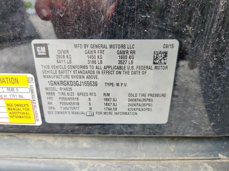 51095776 :رقم المزاد ، 1GNKRGKD3GJ165639 vin ، 2016 Chevrolet Traverse مزاد بيع