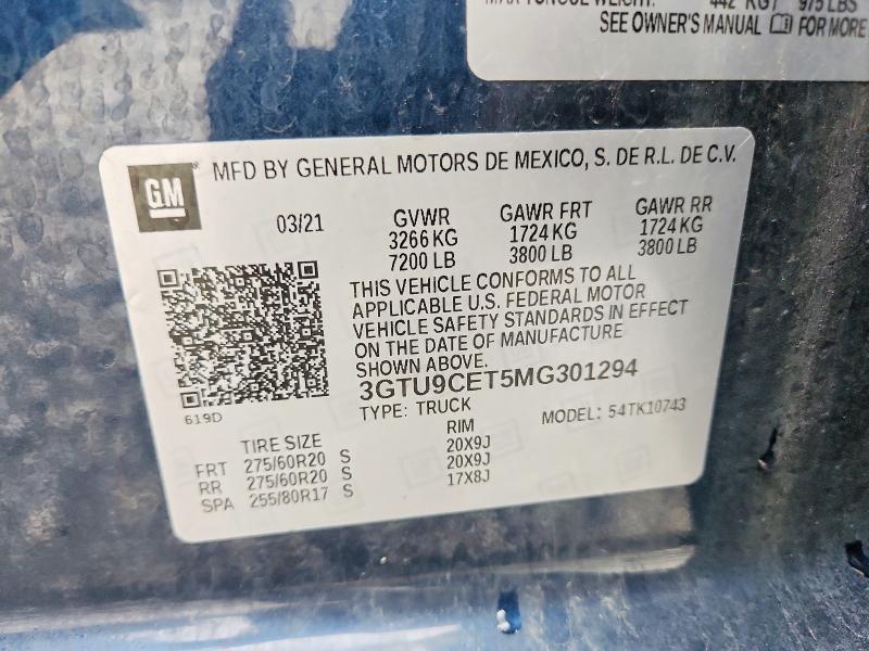 Продаж на аукціоні авто 2021 Gmc Sierra, vin: 3GTU9CET5MG301294, номер лоту: 47003246