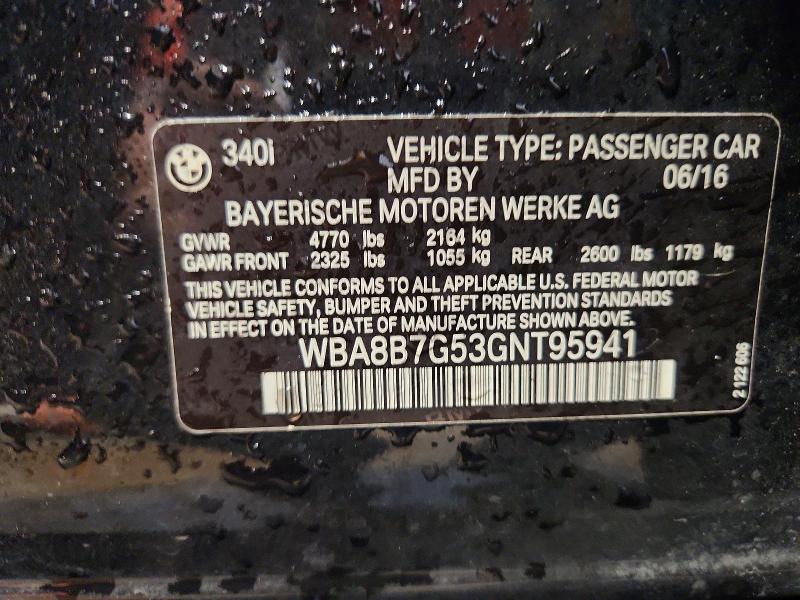 Aukcja sprzedaży 2016 Bmw 340, vin: WBA8B7G53GNT95941, numer aukcji: 50348816