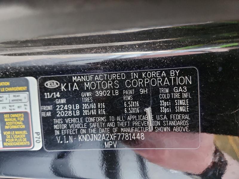 51597976 :رقم المزاد ، KNDJN2A2XF7781448 vin ، 2015 Kia Soul مزاد بيع