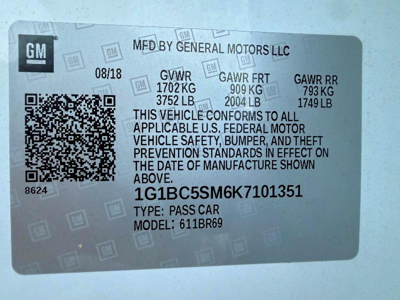 Продаж на аукціоні авто 2019 Chevrolet Cruze, vin: 1G1BC5SM6K7101351, номер лоту: 50954126