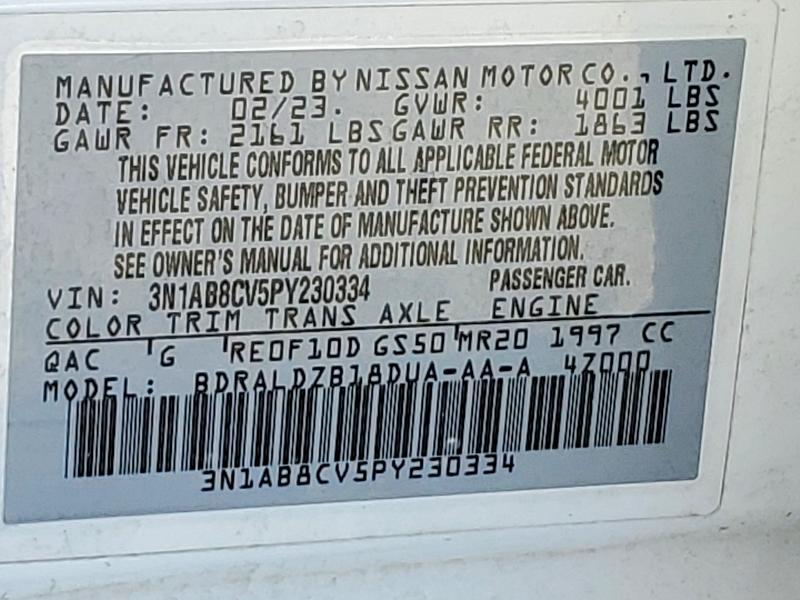 Продажа на аукционе авто 2023 Nissan Sentra, vin: 3N1AB8CV5PY230334, номер лота: 50231876