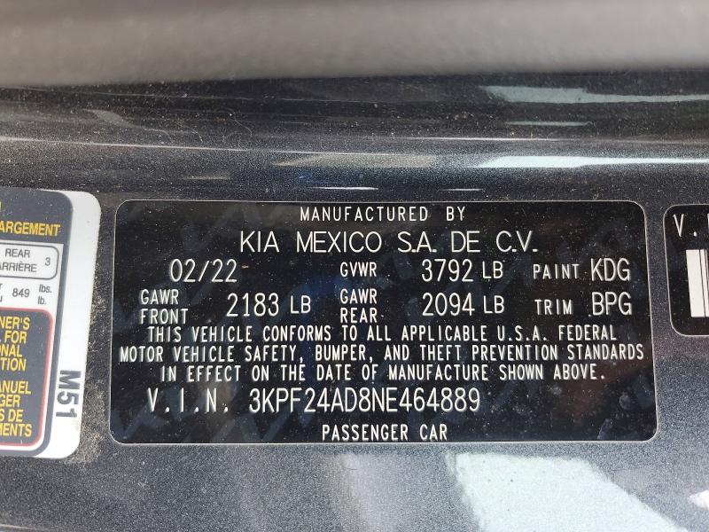 Продаж на аукціоні авто 2022 Kia Forte, vin: 3KPF24AD8NE464889, номер лоту: 48424536