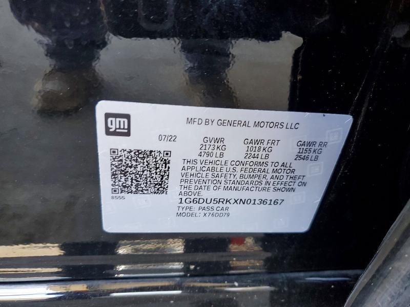 2022 Cadillac Ct5 მანქანა იყიდება აუქციონზე, vin: 1G6DU5RKXN0136167, აუქციონის ნომერი: 51291666