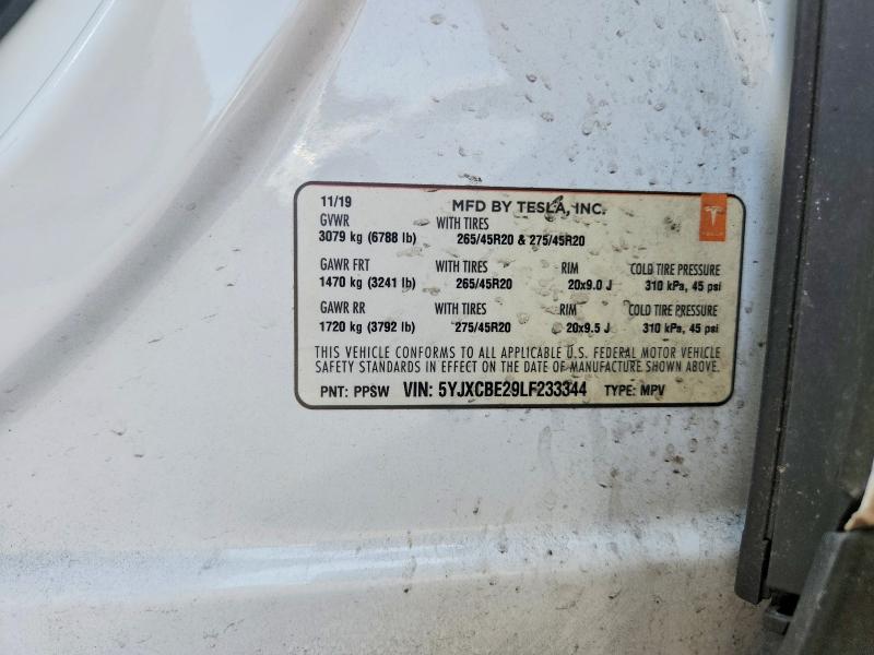 2020 Tesla Model X მანქანა იყიდება აუქციონზე, vin: 5YJXCBE29LF233344, აუქციონის ნომერი: 47647036