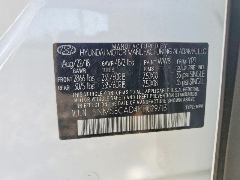 Продаж на аукціоні авто 2019 Hyundai Santa Fe, vin: 5NMS5CAD4KH029713, номер лоту: 50178136