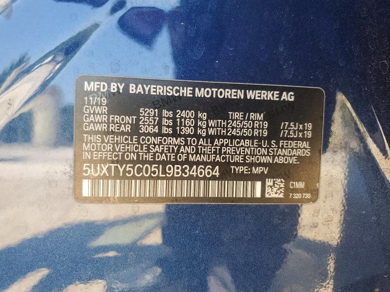 2020 Bmw X3 მანქანა იყიდება აუქციონზე, vin: 5UXTY5C05L9B34664, აუქციონის ნომერი: 50713286